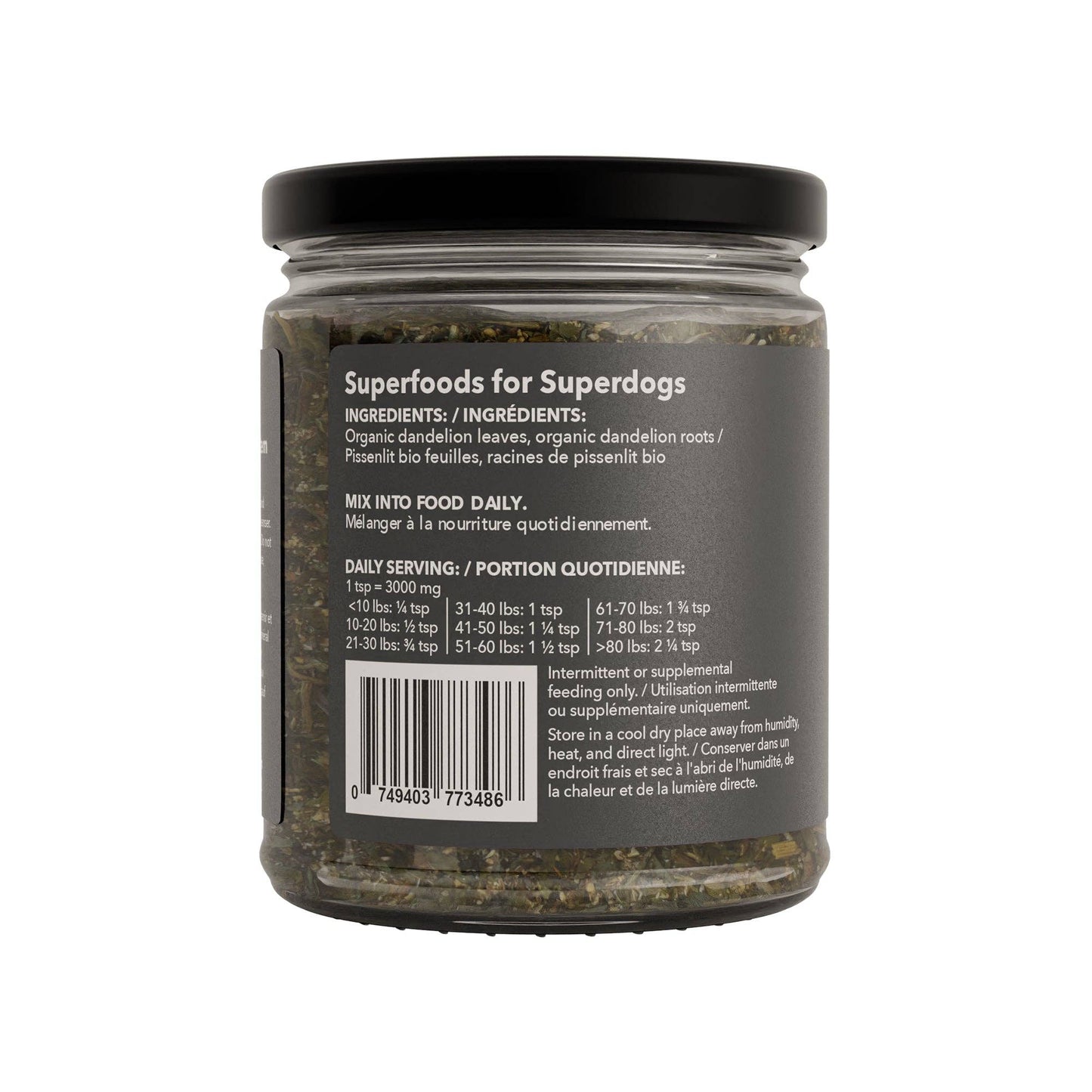 North Hound Life dandelion for dogs jar in recyclable glass packaging