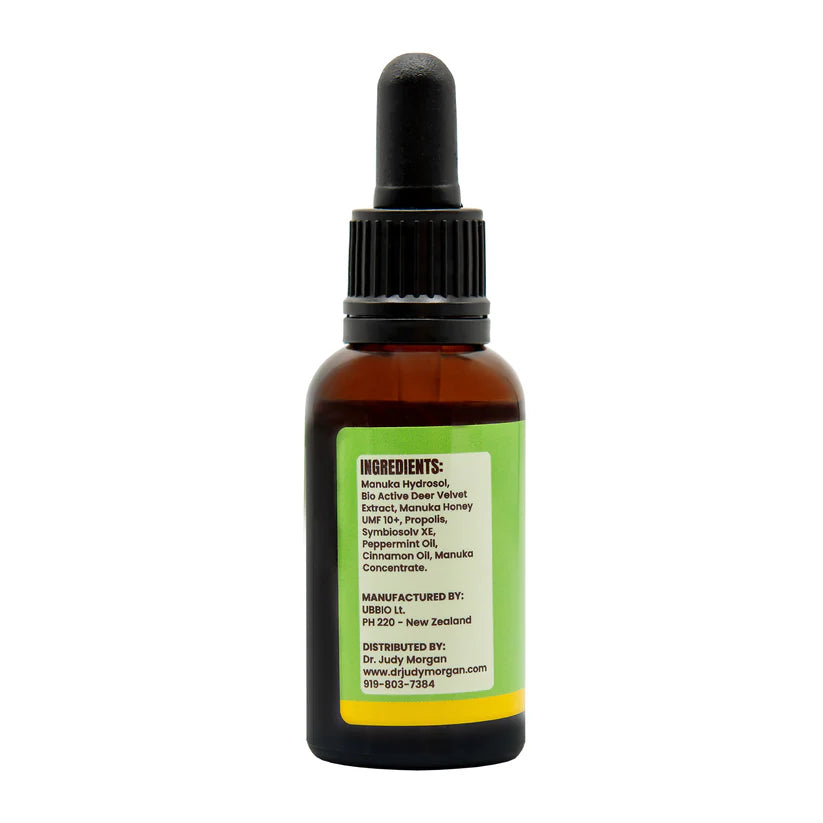 Dental health drops bottle shown from an alternate angle for dog dental care