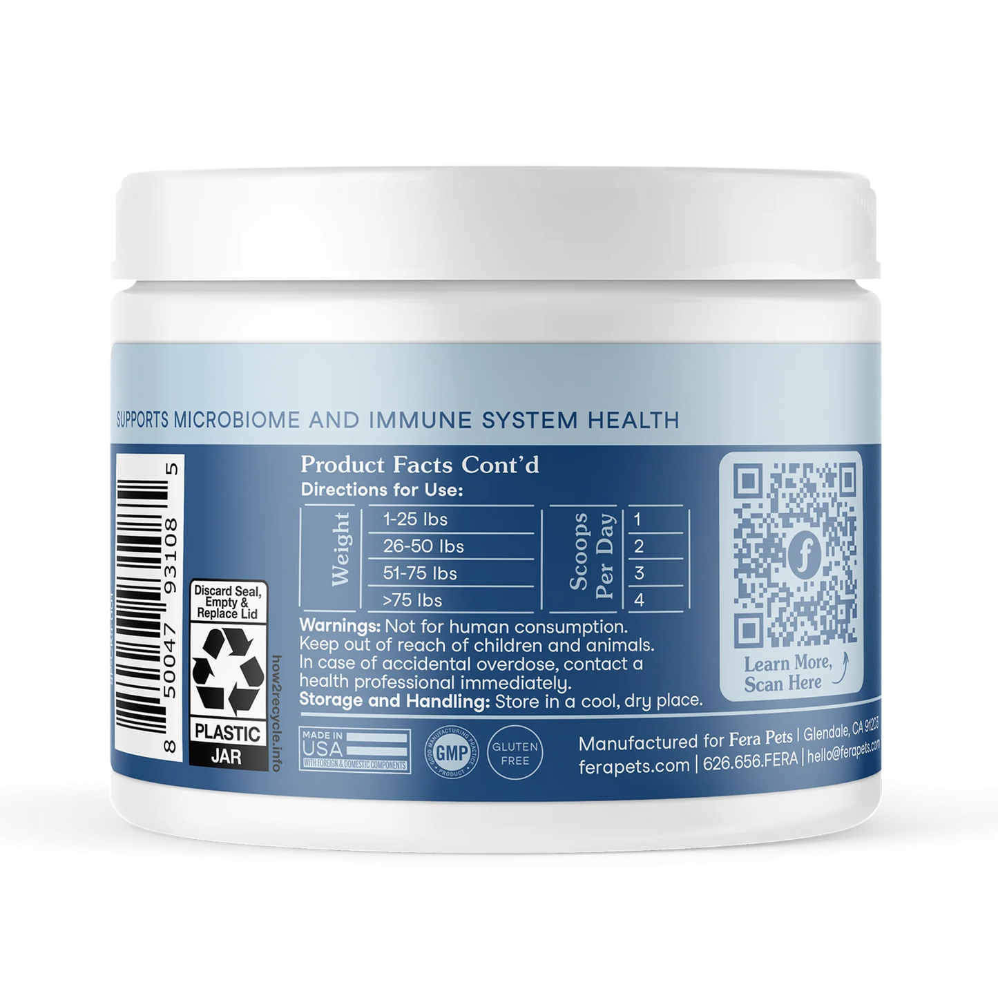 Fera Pets Postbiotics Plus Jar Back Label