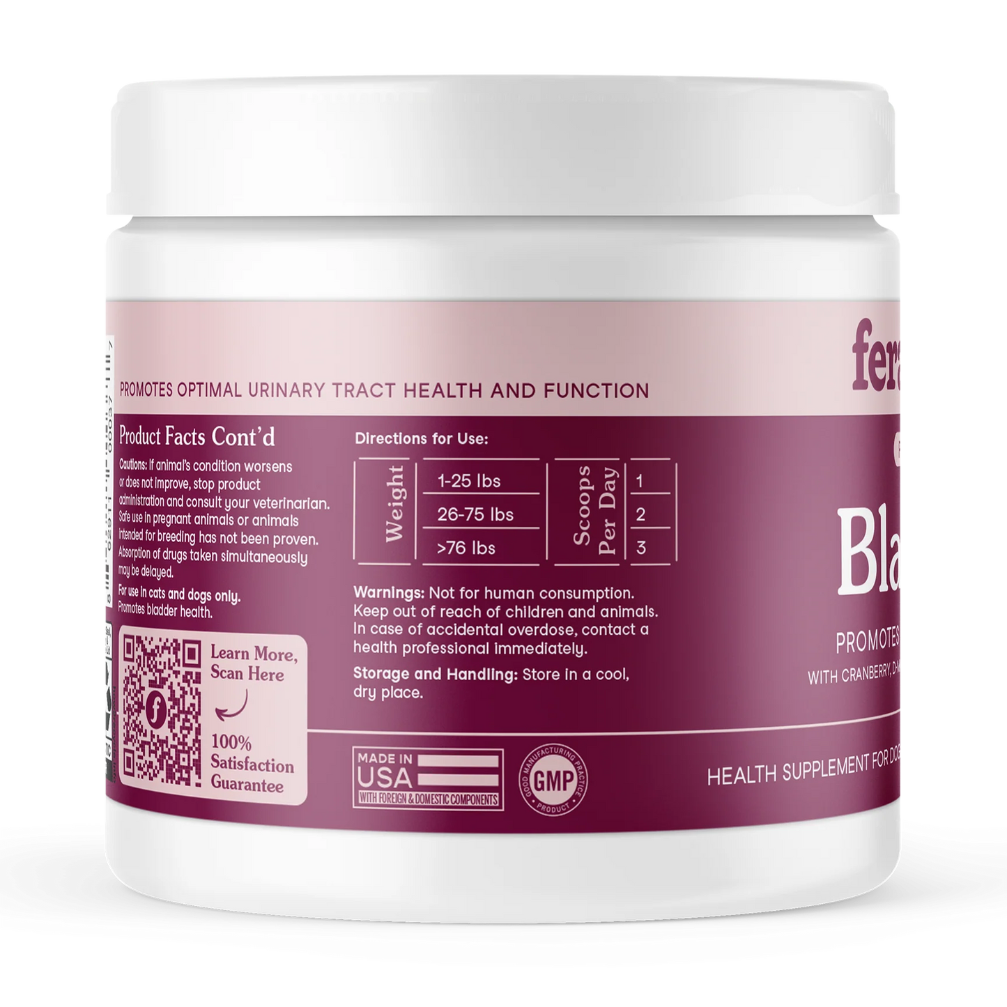 Bladder Support Supplement Jar Back Label