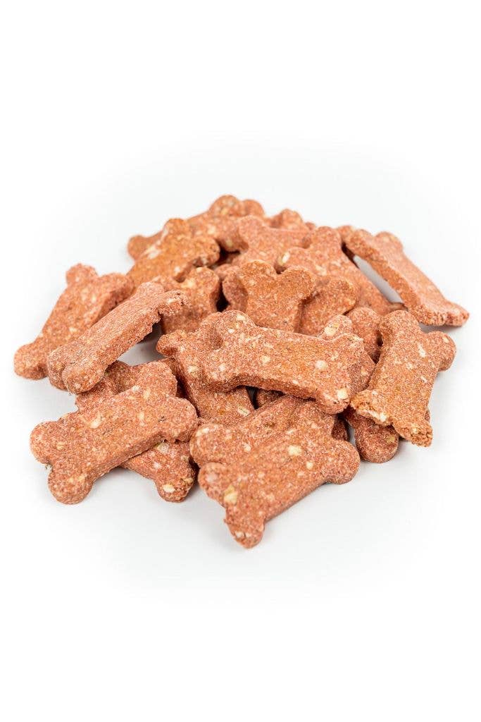 Pile of pink Strawberry Shortcake vegan dog biscuits made with organic ingredients