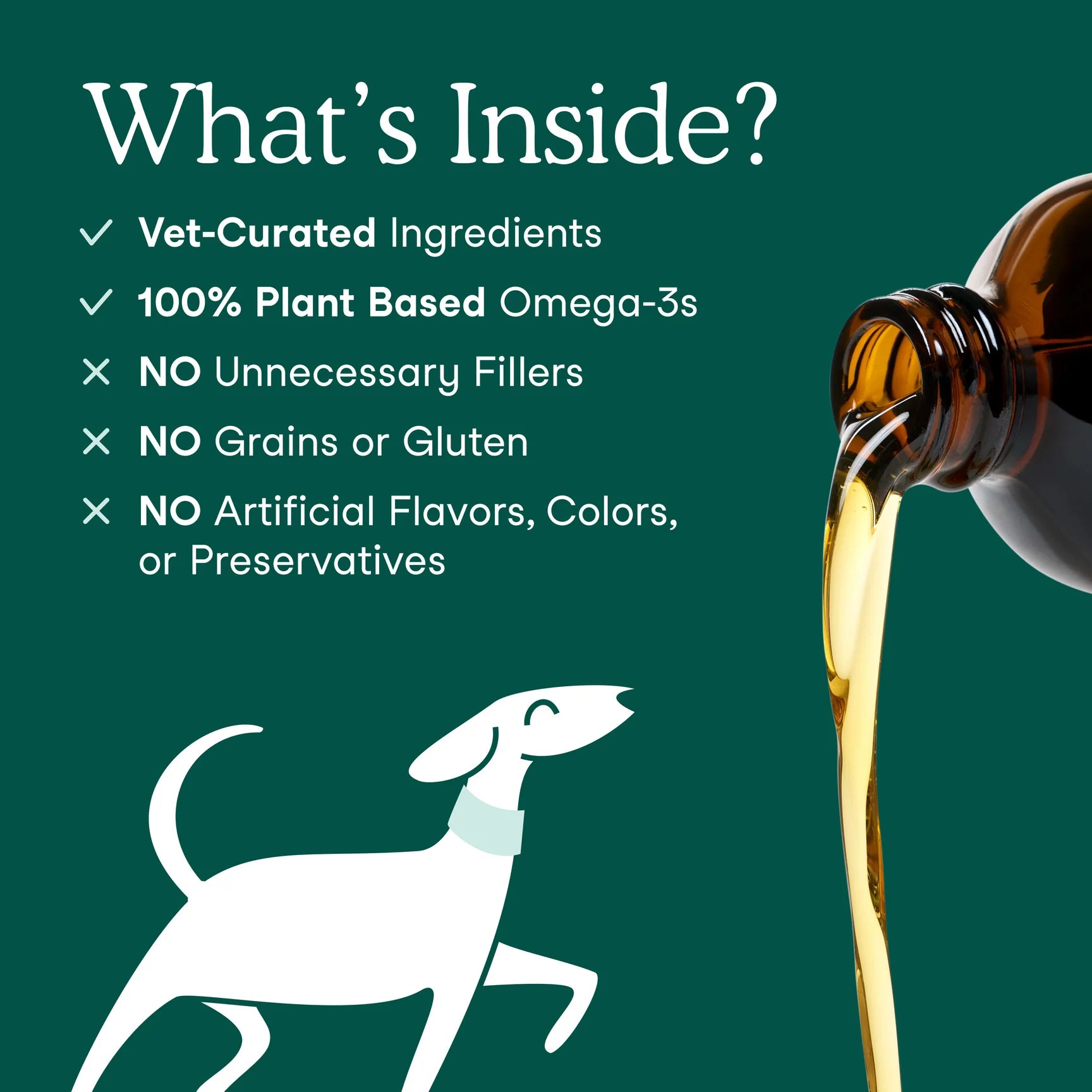 Ingredients in Fera Pets algae oil including omega-3 rich algae source