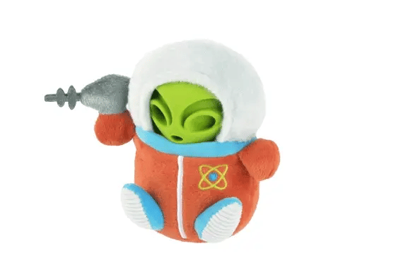 Alien Explorer plush dog toy with green alien head and colorful astronaut suit
