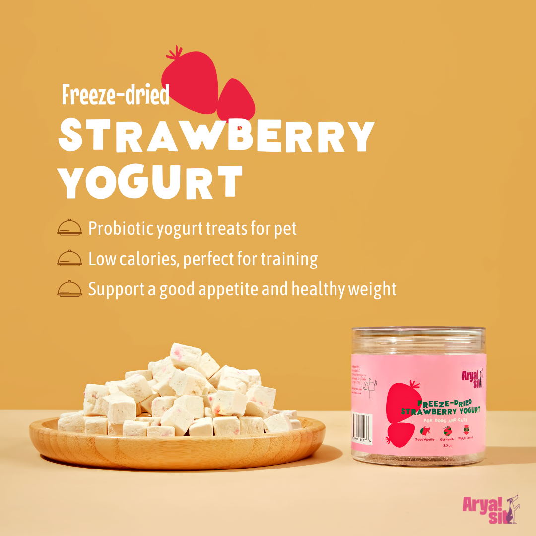 Arya Sit freeze-dried strawberry yogurt treats for dogs packaging