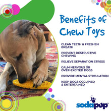 SodaPup graphic highlighting the benefits of the Corn on the Cob chew toy for dogs