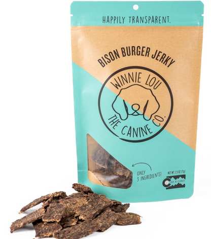Winnie Lou grain-free bison jerky dog treats made with bison, cranberry, and organic flaxseed