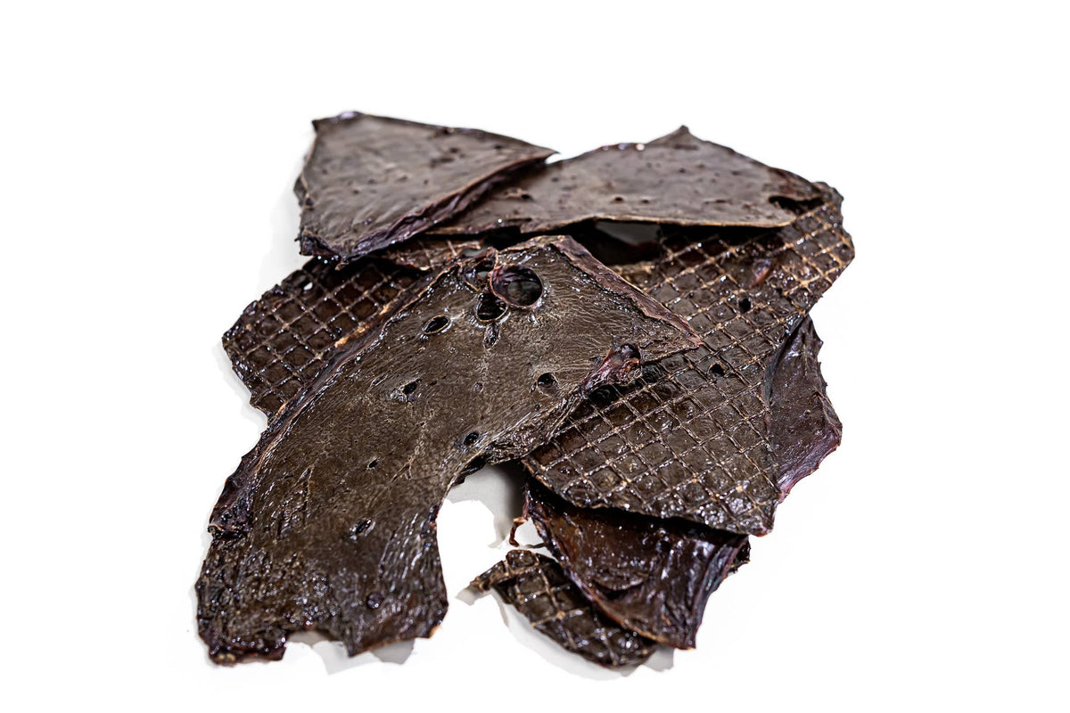 Single-ingredient bison liver dog treat pieces made from 100% bison liver