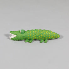 Green alligator dog toy made from natural wool, non-toxic natural fiber dog toy