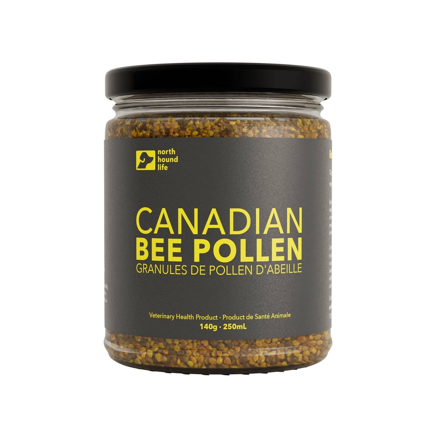 Canadian bee pollen for dogs in glass jar, natural supplement for allergy and immune support