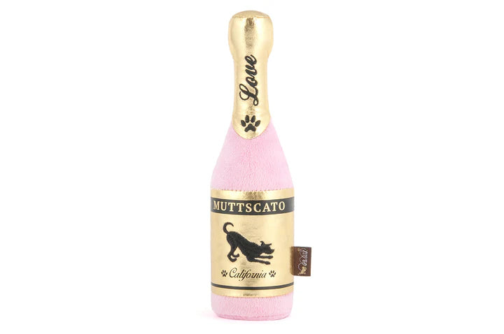 Champagne bottle plush dog toy, non-toxic and eco-friendly dog toy made with recycled materials