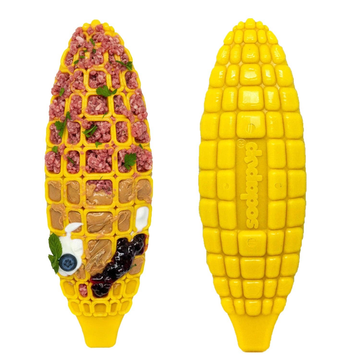  SodaPup Corn on the Cob dog chew toy filled with soft food for licking and enrichment