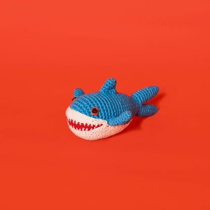 Shark dog toy made from natural cotton with all-natural dyes and a built-in squeaker