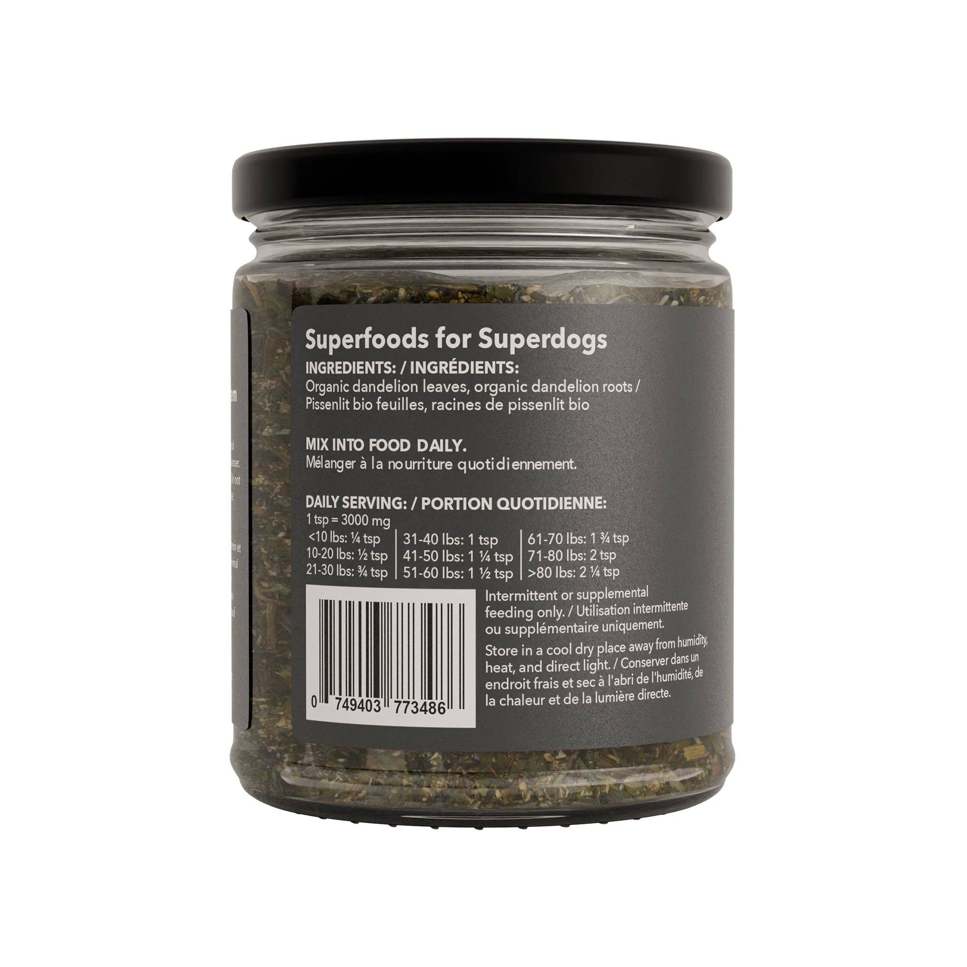 North Hound Life dandelion for dogs jar in recyclable glass packaging