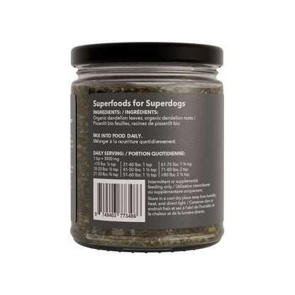 North Hound Life dandelion for dogs jar in recyclable glass packaging
