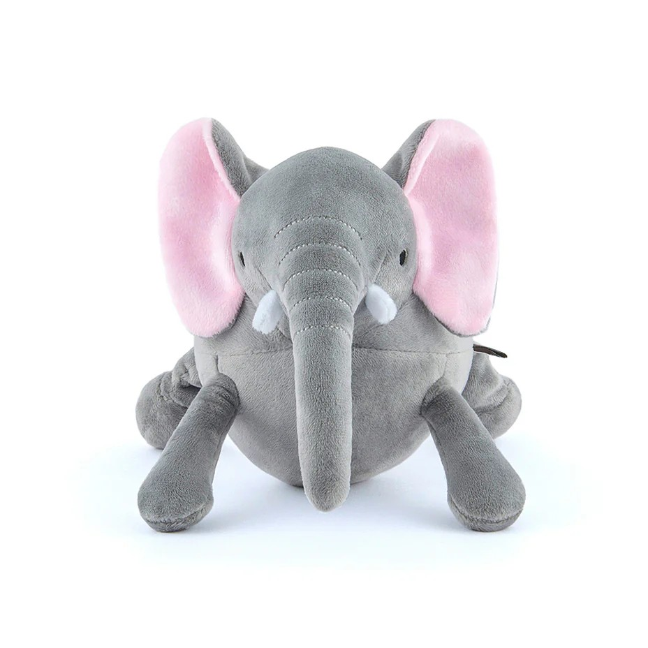 Gray elephant dog toy designed for tug, chase, and carry play