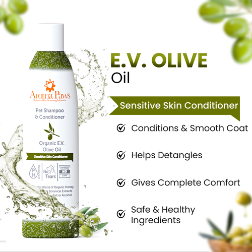 Extra virgin olive oil dog shampoo and conditioner designed for gentle cleansing