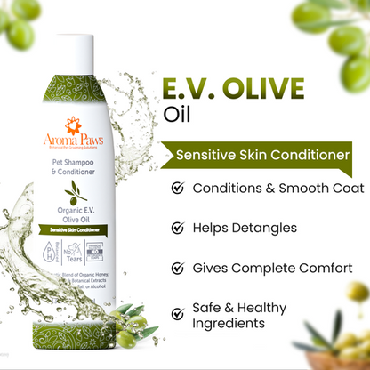 Extra virgin olive oil dog shampoo and conditioner designed for gentle cleansing