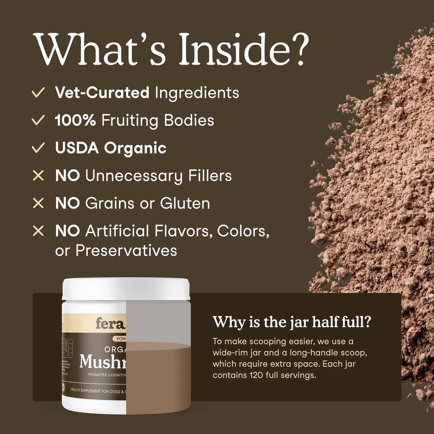 Fera Pets organic mushroom blend with 10 functional mushrooms and fruiting bodies for dogs
