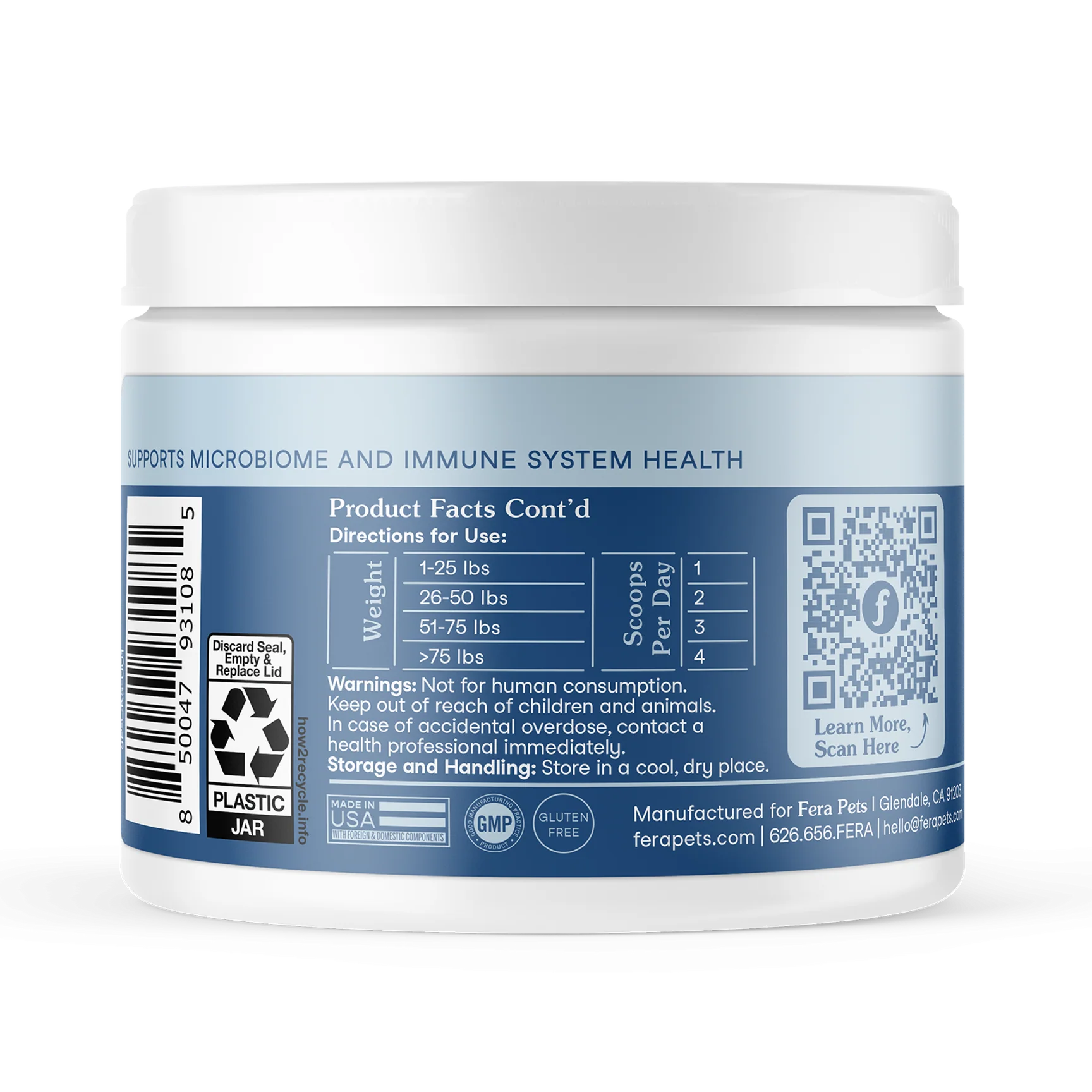 Fera Pets Postbiotics Plus Jar Back Label