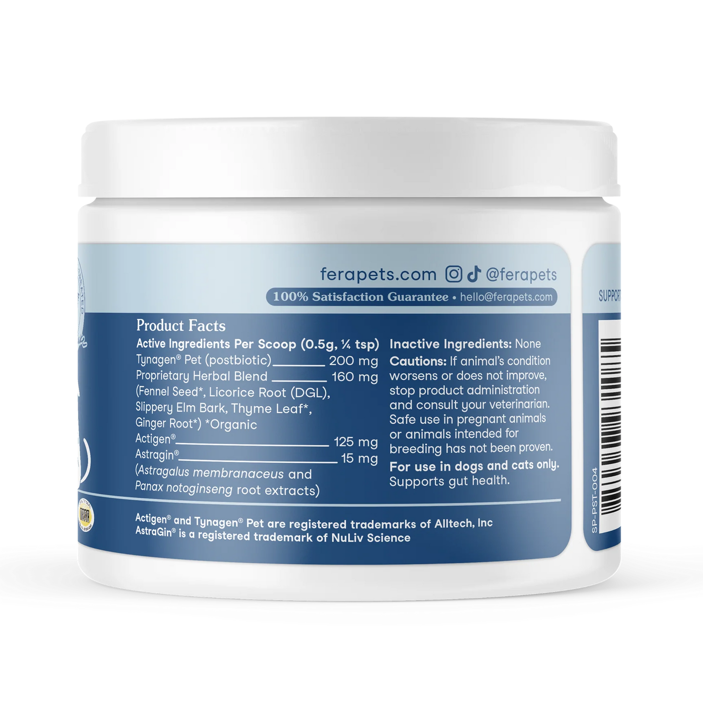 Fera Pets Postbiotics Plus Jar Side Label