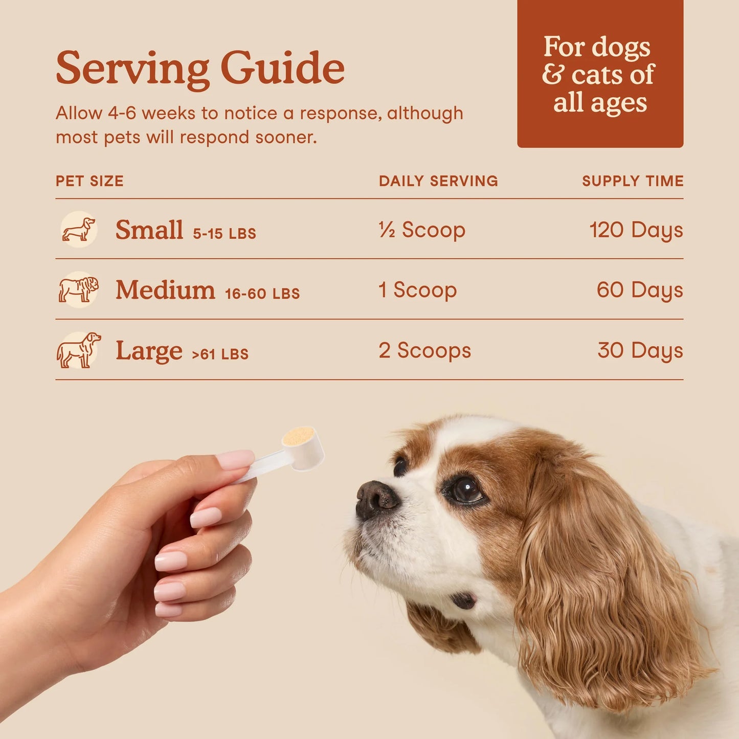 Feeding directions for Fera Pets probiotic and prebiotic supplement for dogs by weight
