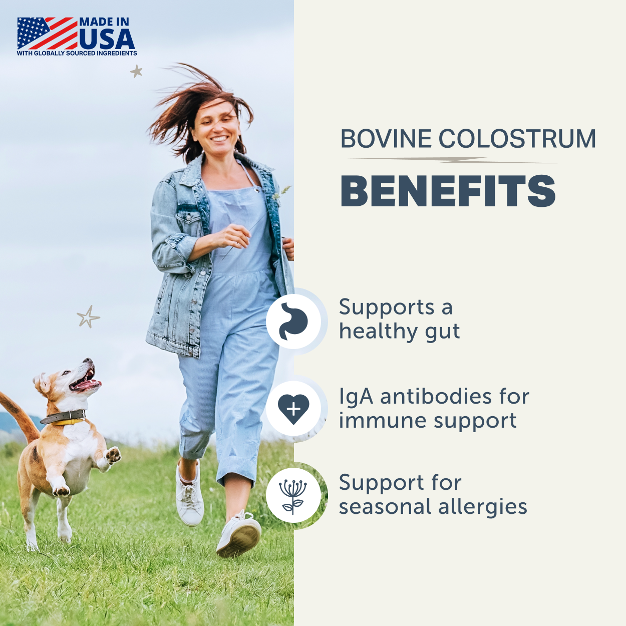 Four Leaf Rover grass-fed colostrum supporting gut and immune health in dogs