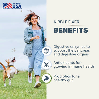 Four Leaf Rover Kibble Fixer topper supporting digestion, gut health and immune balance in dogs