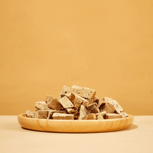 Freeze-dried beef liver dog treats showing natural texture and cube size