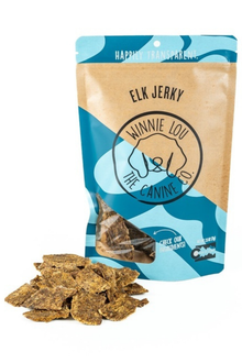 Winnie Lou grass-fed elk jerky dog treats with organic rosemary and oregano