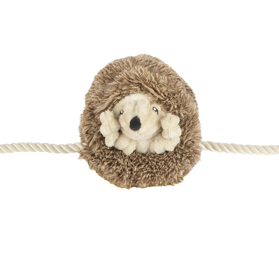 Close-up of hedgehog dog toy made with AZO-free dyes and soft, eco-friendly materials