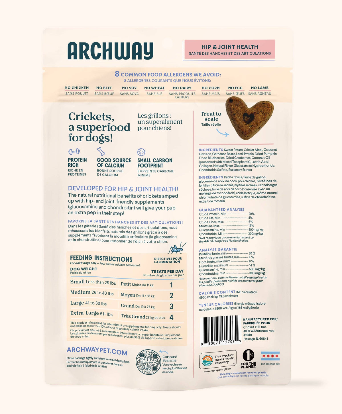 Nutrition facts and feeding information for Hip & Joint Health functional dog treats