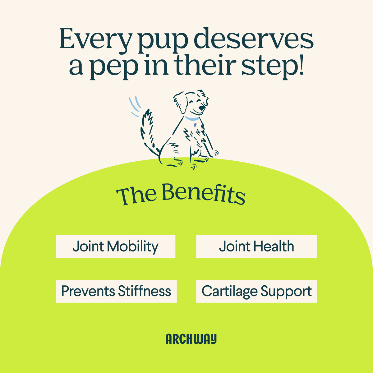 Benefits of hip and joint dog treats including mobility, joint health, ligament support, and cartilage support