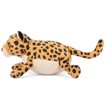 Leopard dog toy showing sliding limbs designed for interactive play