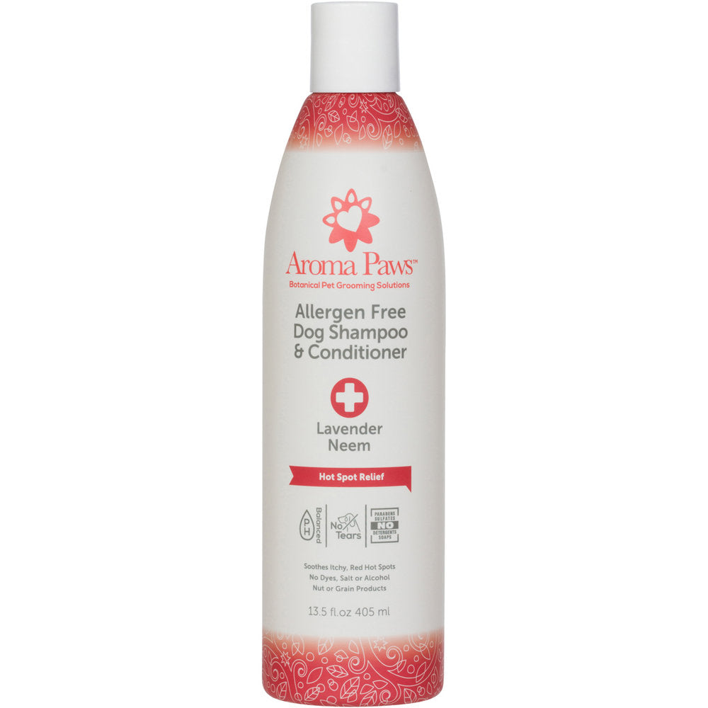 Bottle of natural hot spot shampoo for dogs designed to gently cleanse irritated skin