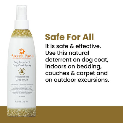 Aroma Paws non-toxic flea and tick repellent spray made with naturally derived ingredients, suitable for dogs of all breeds and coat types.