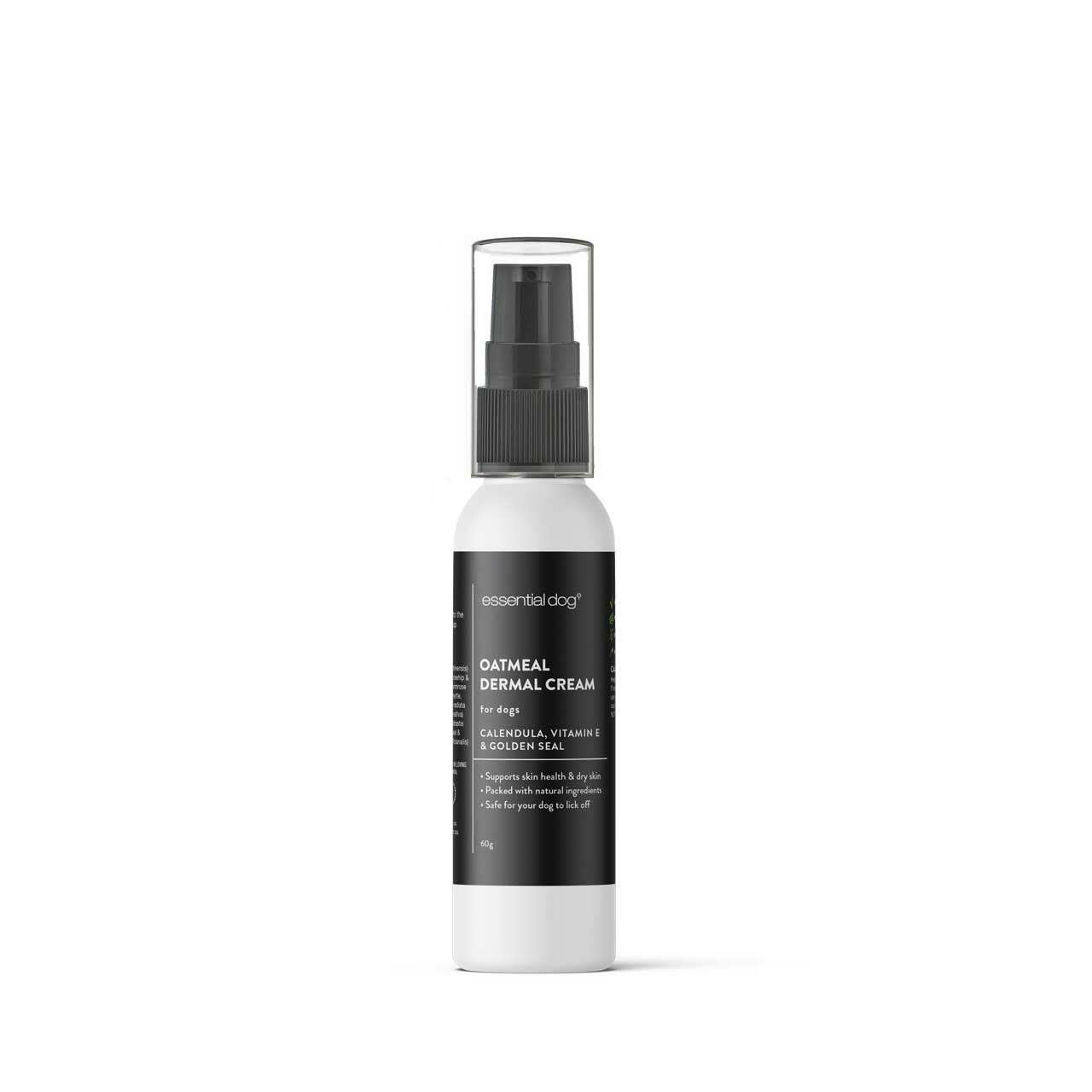 Bottle of natural topical oatmeal cream for dogs made with colloidal oatmeal and calendula to support comfort for dry, itchy skin