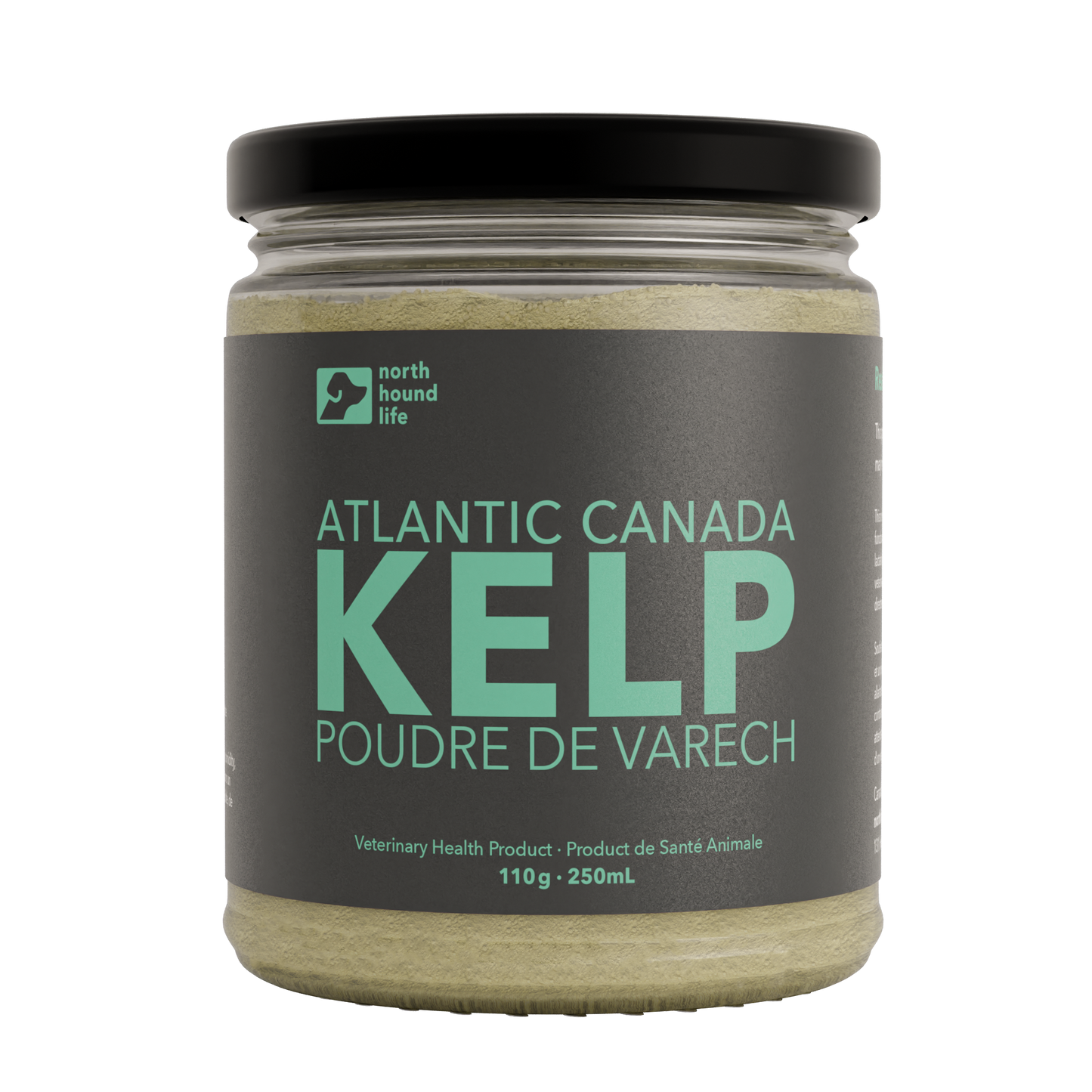 North Hound Life organic kelp for dogs in glass jar, mineral-rich superfood supplement
