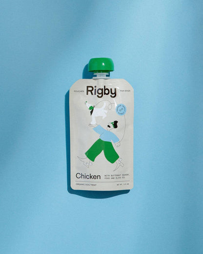 Single chicken squeeze pouch for dogs made with organic chicken and vegetables