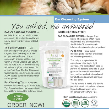 Benefits of an organic dog ear cleansing kit designed to clean, deodorize, and support healthy ears