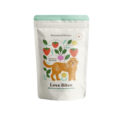Organic Love Bites superfood dog training treats in resealable bag