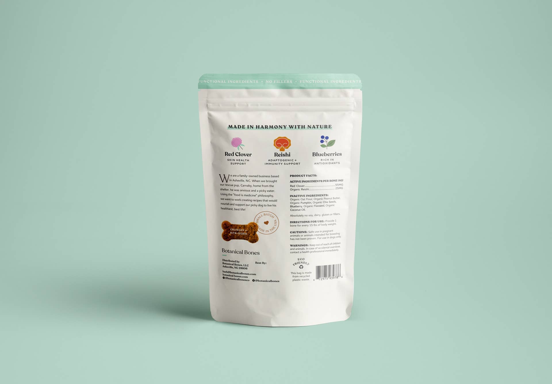 Bag of Flower Power organic superfood dog treats made with clean plant-based ingredients