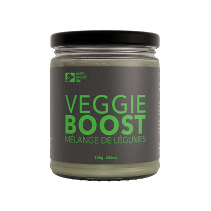 North Hound Life Veggie Boost organic vegetable blend for dogs in glass jar