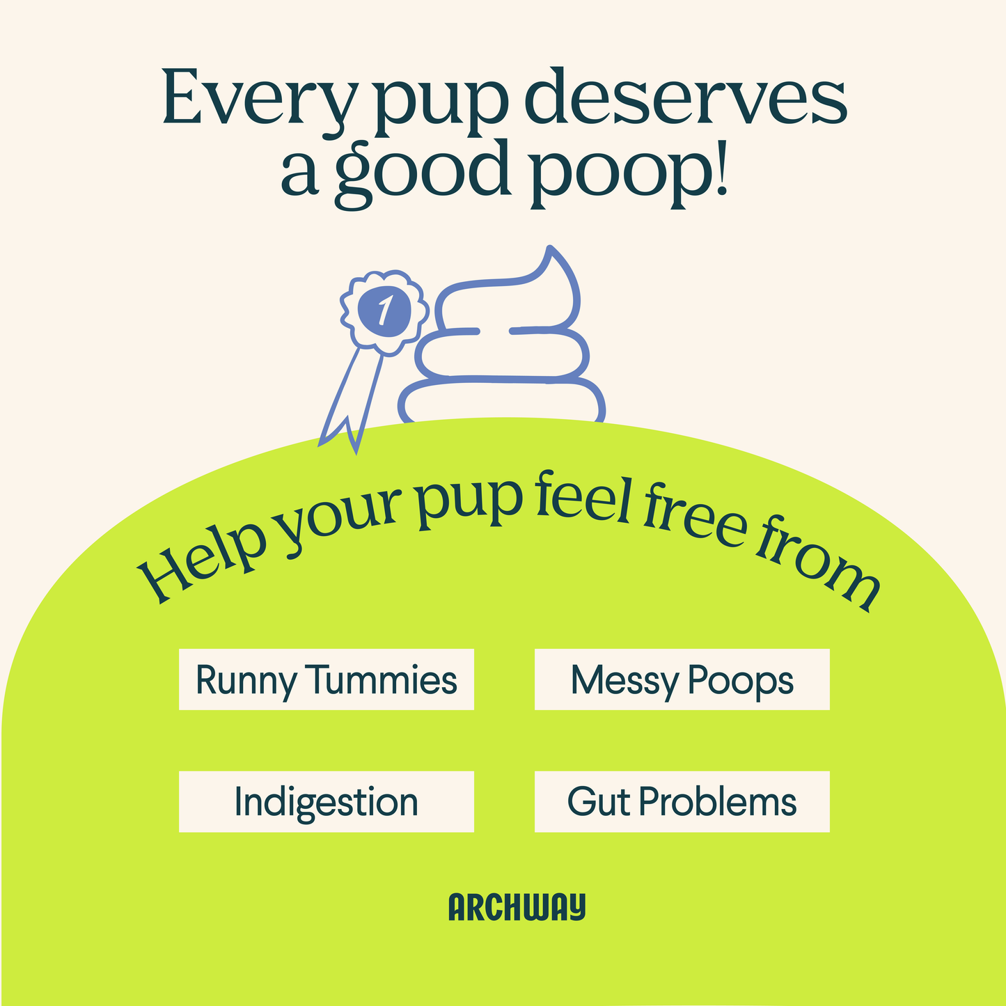 Archway graphic highlighting prebiotics, probiotics, and fiber in Digestive Health dog treats