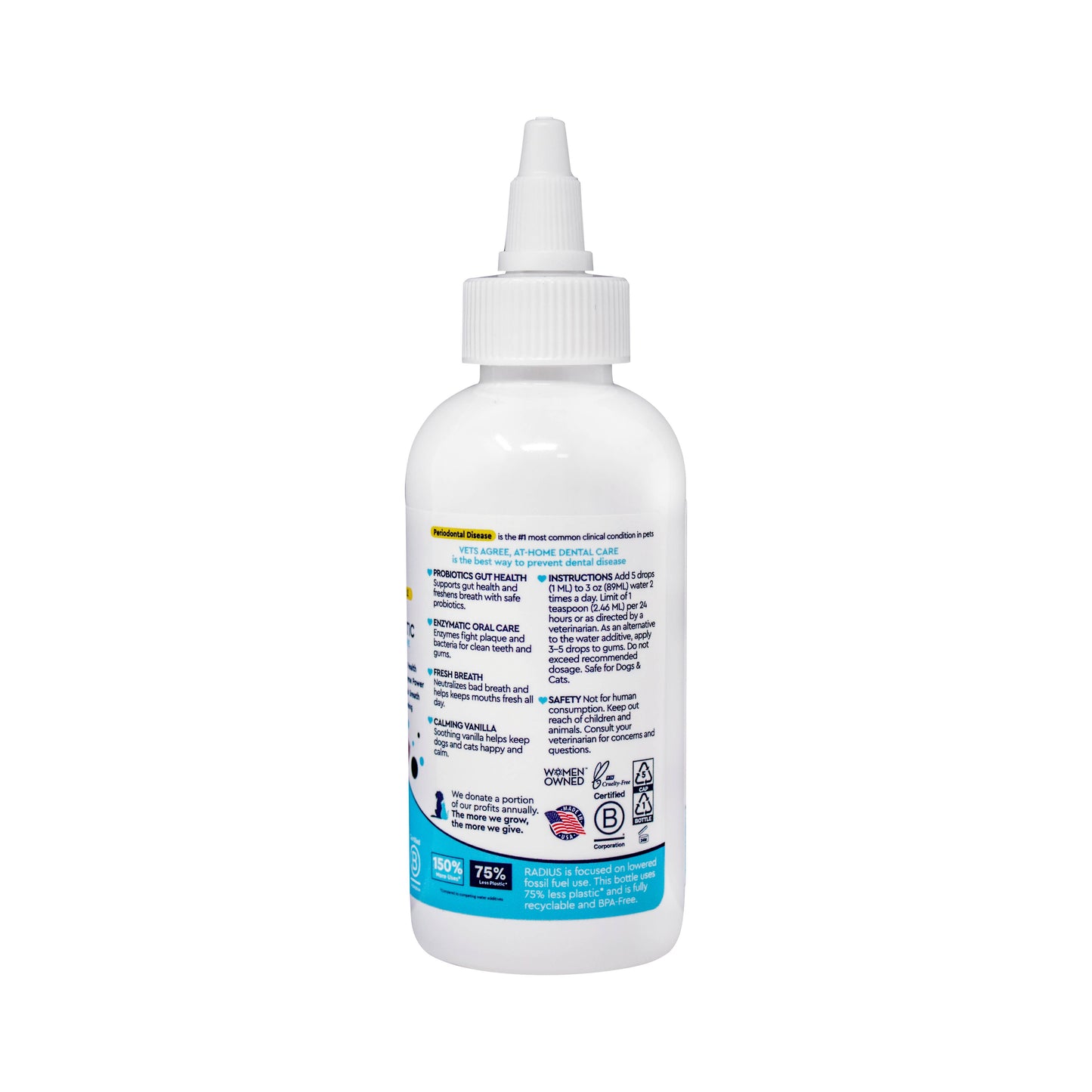 Enzymatic dog dental water additive with probiotics and clean ingredients