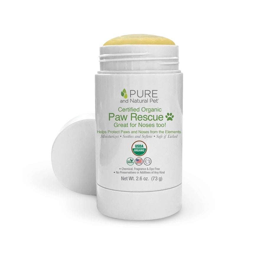 Pure and Natural Pet Paw and Nose Rescue – An organic, soothing balm designed to protect and moisturize dry, cracked paws and noses. Made with natural, chemical-free ingredients for gentle, effective relief.