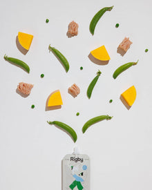Chicken squeeze dog treats made with organic chicken, squash, peas, and olive oil