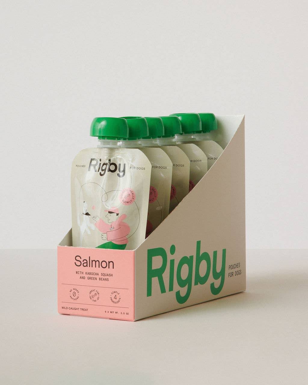 Box of salmon squeeze pouches made with real food ingredients for dogs