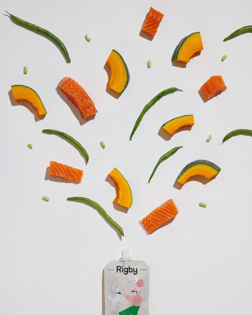 Salmon squeeze dog treats made with wild-caught salmon, squash, green beans, and olive oil