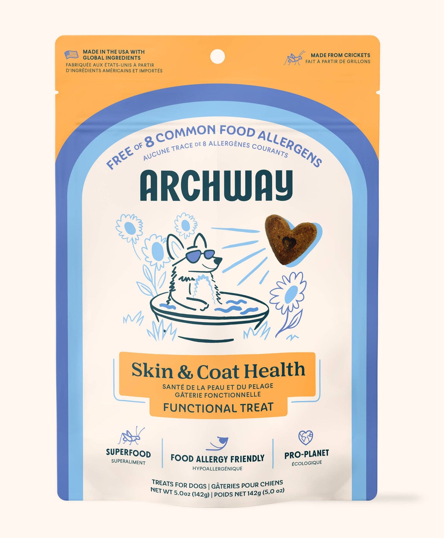 Front of Archway Skin & Coat Health functional dog treats package made for skin and coat support.