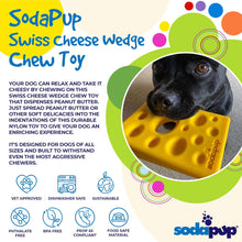 SodaPup Swiss Cheese Wedge chew toy product graphic featuring the yellow cheese shaped dog toy